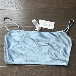 Anika Teller NA-KD Blue Satin Crop Top